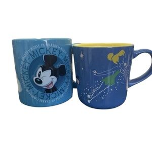 Disney Blue Mickey and Tinker Bell Mugs